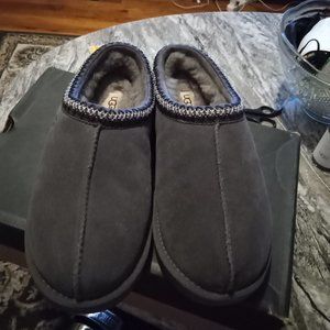 Authentic UGG MEN'S TASMAN GRAY SUEDE SHEARLING SLIP ON SLIPPERS